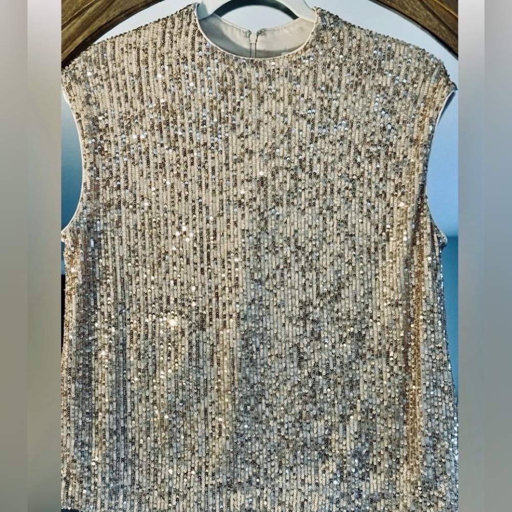 Calvin Klein Champagne Color Sleeveless Sequined Top Small Night Out Party - Picture 2 of 8